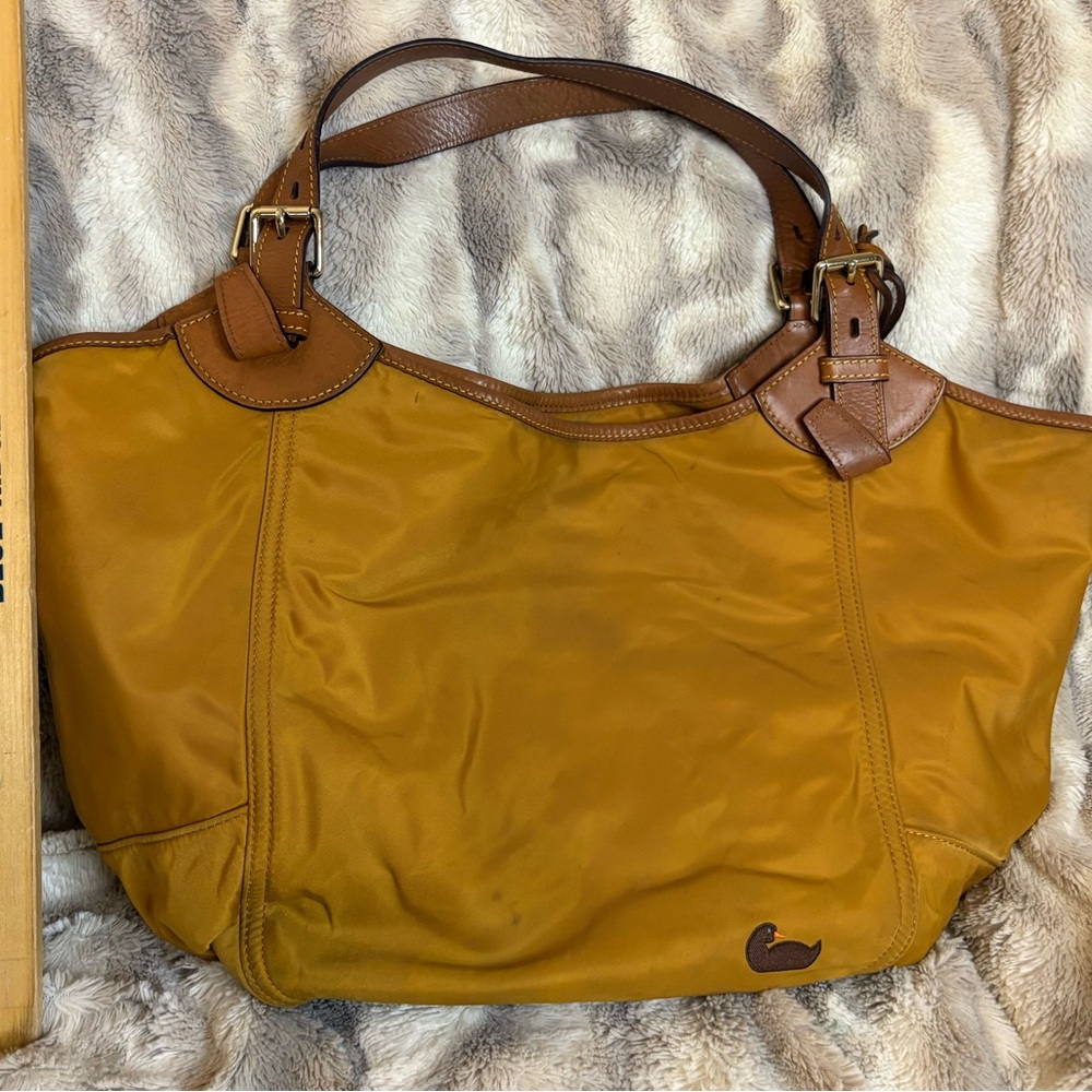 Dooney & Bourke- Mustard Yellow Nylon Tote Bag w/ Leather-Trim ~Very Spacious